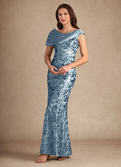 Azazie Marion Abiti per la Madre della Sposa Abito Sirena in Paillettes/Lustrini Blu Polveroso image3
