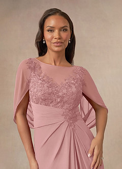 Azazie Hera Mère de la mariée Robes Robe Trapèze en Mousseline de soie Capelette en dentelle Rose Poussiéreuse image5