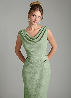 Azazie Kieryn Robes de demoiselle d'honneur Robe Sirène en Blumen-Burnout Plissée Vert Sauge image6