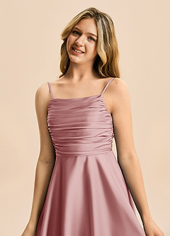 Azazie Miko Junior Dusty Rose A-Line Pleated Stretch Satin Dress image8
