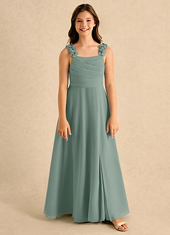 Azazie Masie Girls Formal Flower Girl Dresses Silver Sage A-Line Pleated Chiffon Dress image5