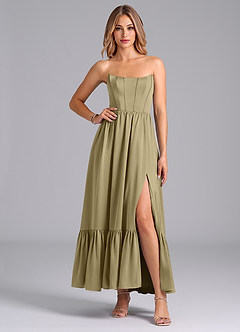 Azazie Leilana Bridesmaid Dresses Moss Green A-Line Corset Stretch Satin Dress image4