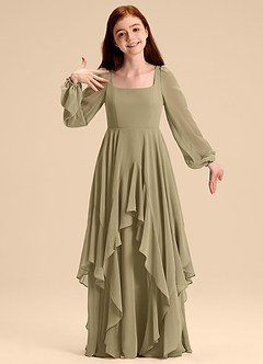 Azazie Clara Junior Robe Trapèze en Mousseline de soie Blouson Vert Mousse image3