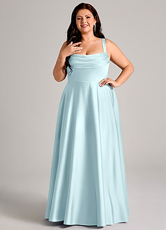 Azazie Shaude Robes de demoiselle d'honneur Robe Trapèze en Satin extensible Plissée Bleu Nuage image8