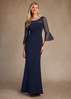 Azazie Bellevie Klänningar till brudens mor Klä Tubklänning i Stretch crepe Pärlbesatt Mörk Marinblå image1