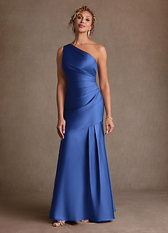 Azazie Haifa 신부의 어머니 드레스 인어 한쪽 어깨 스트레치 새틴 플로어 길이 드레스 image1