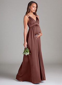 Azazie Emree Maternity Bridesmaid Dresses A-Line Stretch Satin Floor-Length Dress with Pockets image8