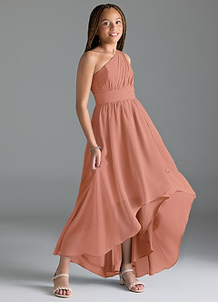 Azazie Mathilda Junior Vestido de Mai Tai de Gasa de Corte en A con Plisado image3