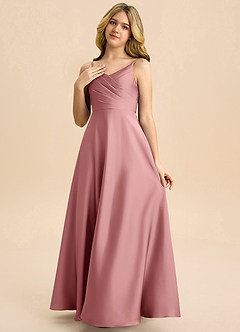 Azazie Bug Junior Dusty Rose A-Line Pleated Stretch Satin Dress image3