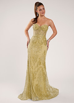 Zeoga Yellow Strapless Sequin Beaded Mesh Mermaid Dress image5