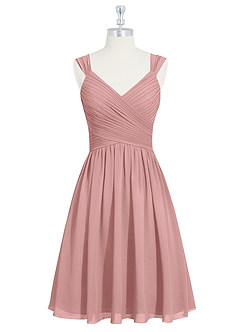 Azazie Angie Robes de demoiselle d'honneur Robe Trapèze en Mousseline de soie Corset Rose Poussiéreuse image7