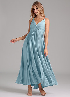 Azazie Raychelle Brautjungfernkleider A-Linie Plissee Stretch-Satin Kleid Stimmungsvolles Blau image3