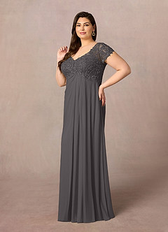 Azazie Macy Mother of the Bride Dresses Steel Grey A-Line V-Neck Sequin Lace Lace Dress image7