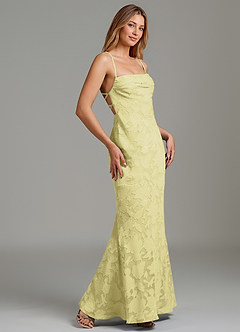 Azazie Ola Bridesmaid Dresses Lemon Sorbet Mermaid Corset Floral Burnout Dress image3