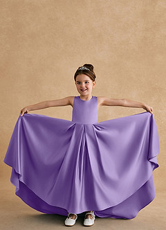Azazie Sammy Flower Girl Dresses Tahiti A-Line Lace Matte Satin Dress image3