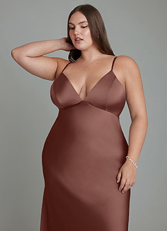 Azazie Stefania Bridesmaid Dresses Espresso A-Line Stretch Satin Dress image13