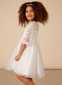 Azazie lindsay Flower Girl Dresses Ball-Gown Lace Tulle Knee-Length Dress image4