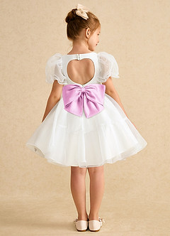 Azazie Debbie Flower Girl Dresses Ivory Candy Pink Ball-Gown Sweetheart Neckline Organza Dress image1