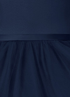 Azazie Marybell Flower Girl Dresses Dark Navy A-Line Bow Tulle Dress image4