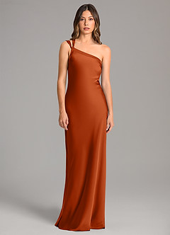Azazie Monroe Bridesmaid Dresses Burnt Orange Mermaid One Shoulder Stretch Satin Dress image4