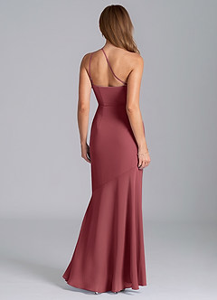 Azazie Tilla 신부 들러리 드레스 인어 한쪽 어깨 쉬폰 바닥 길이 드레스 image2