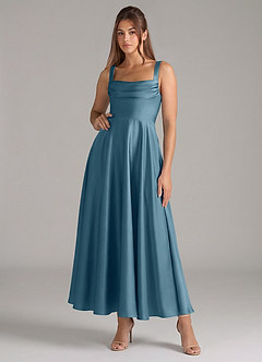 Azazie Shaude Jurken voor bruidsmeisjes Jurk van Stretch Satijn met A-Lijn Geplooid Bermuda image1