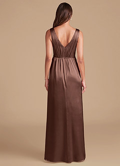 Azazie Tanicia Brautjungfernkleider A-Linie Plissee Metallischer Satin Kleid Espresso image6