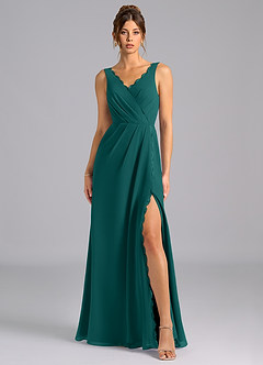 Azazie Bernice Final Sale Peacock A-Line Pleated Chiffon Dress image6