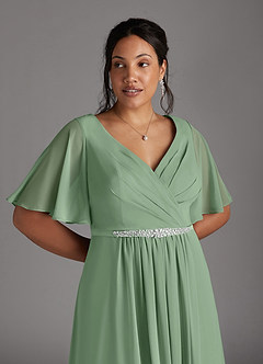 Azazie Tricia Mother of the Bride Dresses Matcha A-Line V-Neck Pleated Chiffon Dress image9