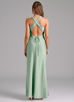 Azazie Evadne Bridesmaid Dresses Agave A-Line Pleated Stretch Satin Dress image2