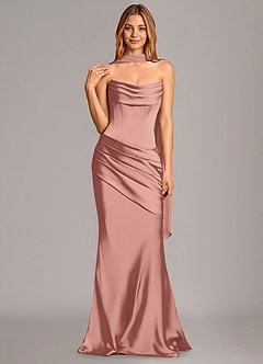 Azazie Pelagia Bridesmaid Dresses Rosette Mermaid Corset Stretch Satin Convertible Dress image3