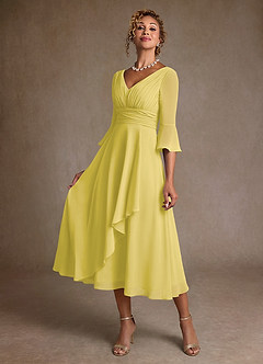 Azazie Aerynne Mother of the Bride Dresses Canary A-Line Pleated Chiffon Dress image3
