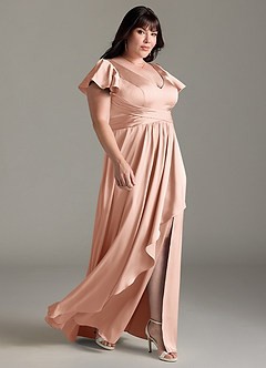 Azazie Omari Bridesmaid Dresses Rose Gold A-Line Stretch Satin Dress image10