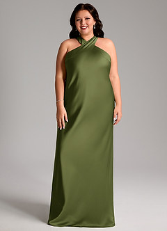 Azazie Doretta Bridesmaid Dresses Olive Mermaid Pleated Stretch Satin Dress image6