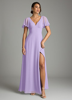 Azazie Kimber Vestidos de damas de honor Vestido de Lila de Gasa de Corte en A con Manga volante image2