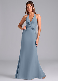 Azazie Valerie Bridesmaid Dresses Dusty Blue Mermaid Pleated Chiffon Dress image1