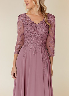 Azazie Noella Mother of the Bride Dresses Vintage Mauve A-Line V-Neck Lace Chiffon Dress image6