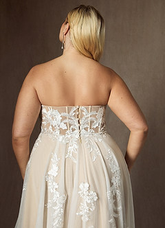 Azazie Aurorie Wedding Dresses Diamond White Champagne A-Line Sequins Tulle Dress image12