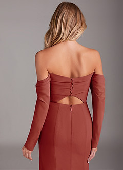 Azazie Hallie Brautjungfernkleider Meerjungfrau-Linie Langarm Chiffon Kleid Terrakotta image7