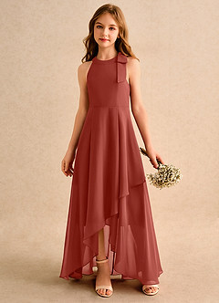 Azazie Boop Junior Formal Abiti da Ragazza di Fiori Abito A-Line in Chiffon Fiocco Terracotta image4