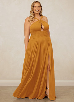 Christian Siriano Bridal for Azazie 1009 Bridesmaid Dresses Butterscotch A-Line Pleated Chiffon Dress image12