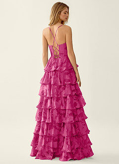 Wrenana Fuchsia Textured Floral Jacquard Prom Dress image5