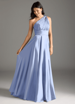 Azazie Charlize Robes de demoiselle d'honneur Robe Trapèze en Satin extensible Ue épaule Eis image2