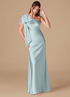 Azazie Capri Bridesmaid Dresses Mist Sheath One Shoulder Metallic Satin Dress image1