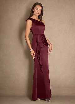 Azazie Hamptons Mother of the Bride Dresses Cabernet A-Line Pleated Stretch Satin Dress image3