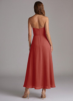 Azazie Wren Vestidos de madrinha de casamento Vestido Terracota de Chiffon de Linha A com Sem alças image4