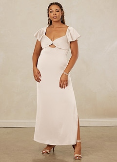Christian Siriano Bridal for Azazie 1005 Vestidos de damas de honor Vestido de Alabastro Blanco de Satén Elástico de Corte Recto con Escote de Corazón image9