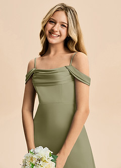 Azazie Lettie Junior A-Linie Schulterfrei Stretch-Satin Kleid Pistazie image5