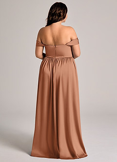 Azazie Calianna Abiti da Damigella Abito Convertibile A-Line in Raso Elasticizzato a Spalla Scoperta Bronzo image2