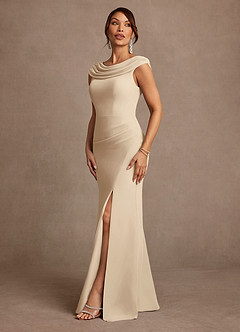 Azazie Irvine Mother of the Bride Dresses Champagne A-Line Pleated Chiffon Dress image4